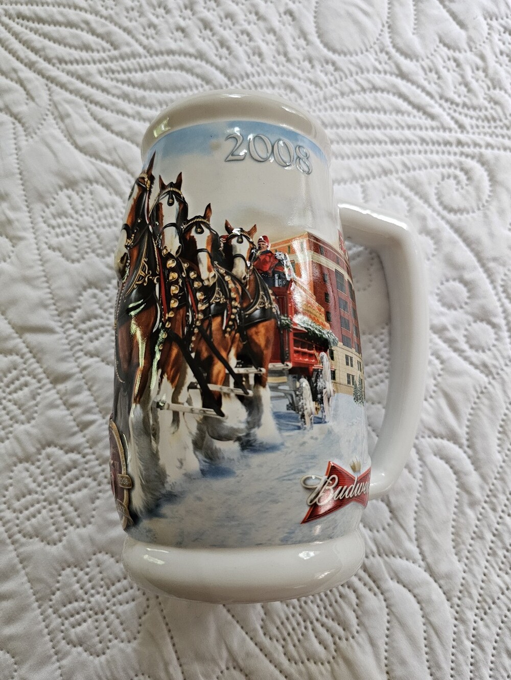 Budweiser 2008 Holiday Stein 75th Anniversary Clydesdales Mug CS695 Cream OS